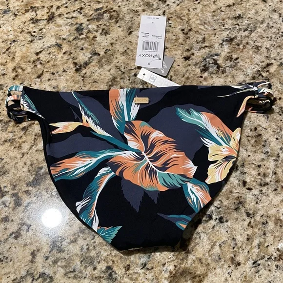 Roxy Black Floral Bikini Bottom S - Picture 2 of 6